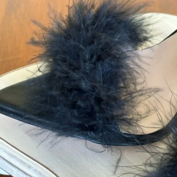 Eriken Urben WOMEN'S STRAPPY BLACK HEELS WITH FEATHERS Size 8 - Picture 13 of 15